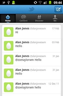 You can now use the application.Please note that Twitter isn't part of the original application package and therefore only a general description is given here.You have a number of options, such as:Write status updatesView status updates from people you followView messages sent directly to youTurn status updates on or off