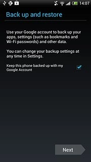 Follow the instructions on the display to select backup settings.Press Next.
