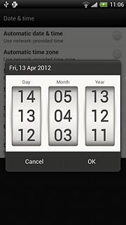 Press day, month and year and slide your finger up or down to set the date.