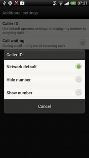 Press Network default, Hide number or Show number.