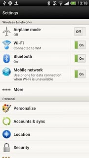 Press the field next to Mobile network to select On or Off.