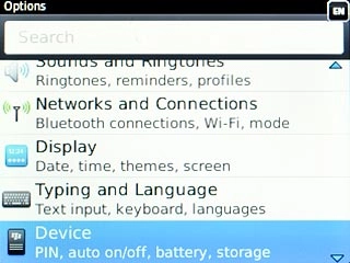 Scroll to Device and press the Navigation key.