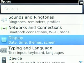 Scroll to Display and press the Navigation key.