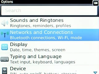 Scroll to Networks and Connections and press the Navigation key.