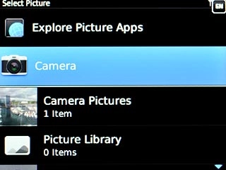 To take a new picture:Scroll to Camera and press the Navigation key.