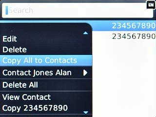 Scroll to Copy All to Contacts and press the Navigation key.