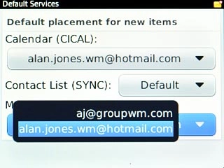 Highlight the required email account and press the Navigation key.