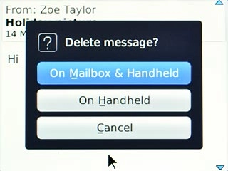 To delete the email message from the server:Scroll to On Mailbox & Handheld and press the Navigation key.