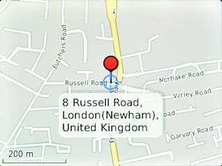 The selected destination is displayed as a point on the map.