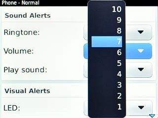 Highlight the required ring volume and press the Navigation key.