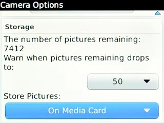 Scroll to Store Pictures and press the Navigation key.