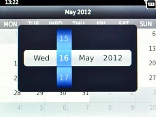 Highlight date, month and year and slide your finger up or down the Navigation key to select the date.
