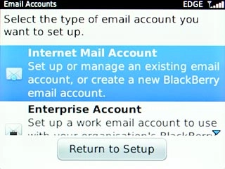 Scroll to Internet Mail Account and press the Navigation key.