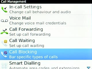Scroll to Call Blocking and press the Navigation key.