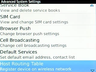 Scroll to Host Routing Table and press the Navigation key.