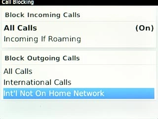 Int'l Not On Home Network below Block Outgoing Calls