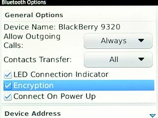 Scroll to Encryption and press the Navigation key to turn the function on or off.
