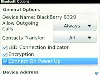 Scroll to Connect On Power Up and press the Navigation key to turn the function on or off.