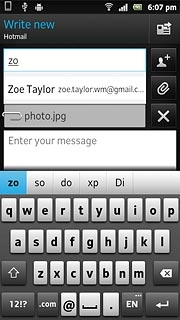 An email message containing the picture or video clip is created.Key in the first letters of the required contact.Matching contacts are displayed.Press the required contact.