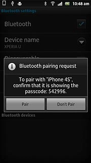 Check that the same access code is displayed on both devices and press Pair.You also need to accept the access code on the other device.The file is sent.