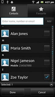 When a contact is ticked (V), it's selected.