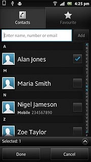 When a contact is ticked (V), it's selected.