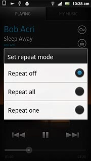 To turn off repeat:Press Repeat off.