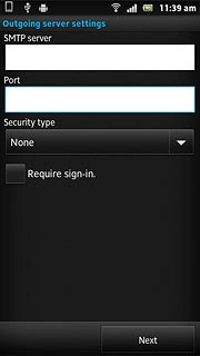 If you turn on SMTP authentication:Follow the instructions on the display to key in the username and password for your email account.Please note that if you're using Vodafone's outgoing server, turn off SMTP authentication and leave the username and password fields empty.Press Next.