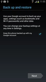 Follow the instructions on the display to select backup settings.Press Next.