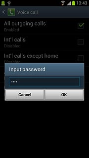Key in your barring password (default is 0000) and press OK.