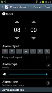 Press arrow up or arrow down next to hours and minutes to set the time.