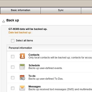 Click Select all items to select all data types.