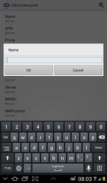 Key in Vodafone Internet and press OK.