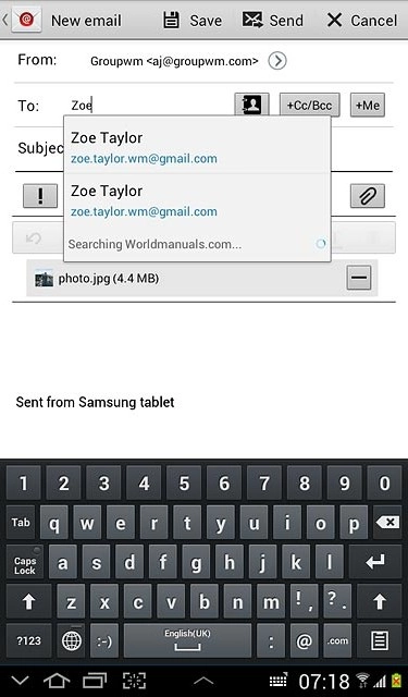 Press the required contact.Write subject and text for your email message.