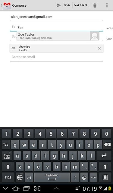 Press the required contact.Write subject and text for your email message.