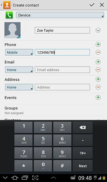 Press the field next to the phone number.