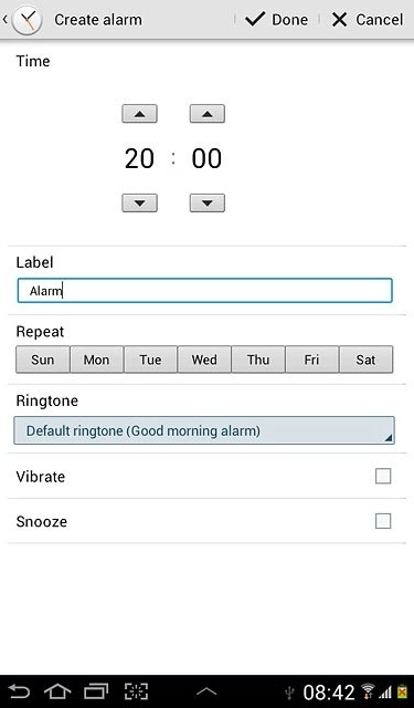 Press the required days below Repeat.