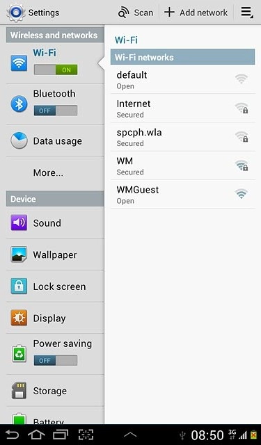 A list of Wi-Fi networks within range is displayed.Press the required network.