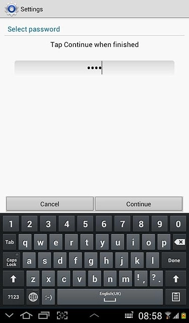 Key in the required lock code and press Continue.
