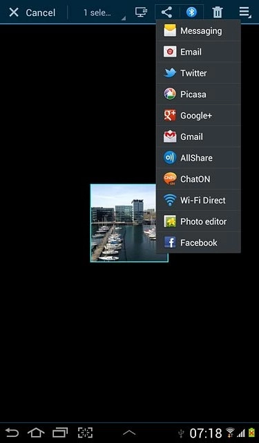 Press Gmail.An email message containing the picture or video clip is created.Key in the first letters of the required contact.Matching contacts are displayed.