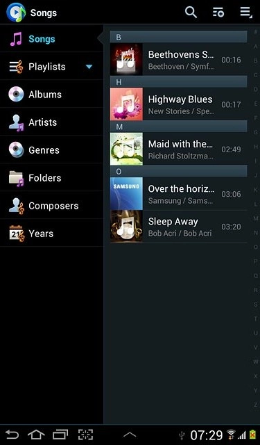Press the required category.Go to the required audio file or playlist.