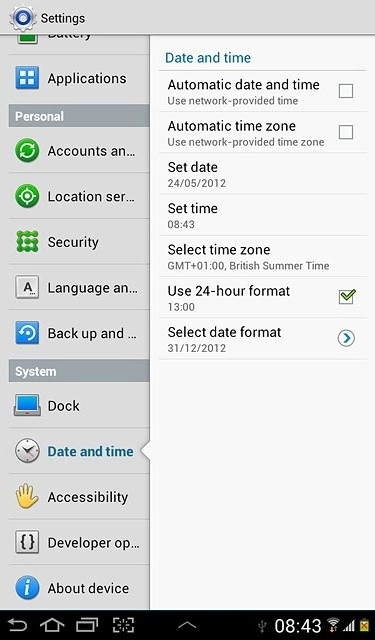 Press Automatic time zone to turn the function on or off.