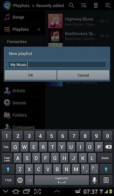 Key in a name for the playlist and press OK.