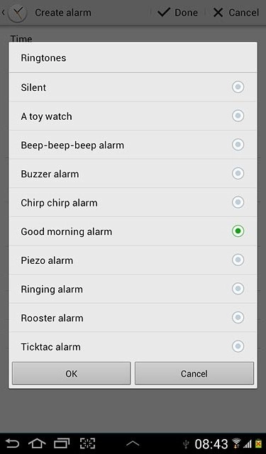 Once you've found an alarm tone you like, press OK.