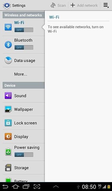 Press the field below Wi-Fi to select ON.