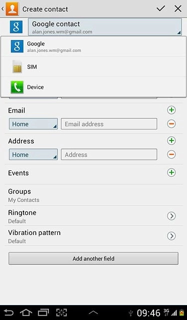 Press the required email account, SIM or Device.