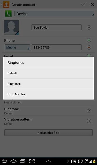 If you select Default:The ring tone corresponds to the default setting.