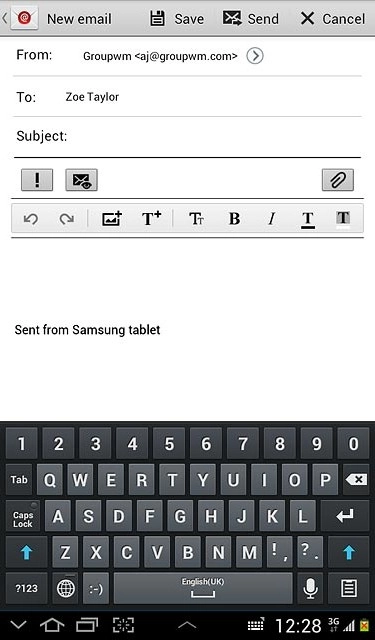 Press the text input field.Write the text for your email message.