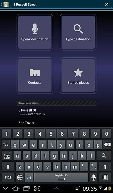 Key in the required destination and press the search icon.