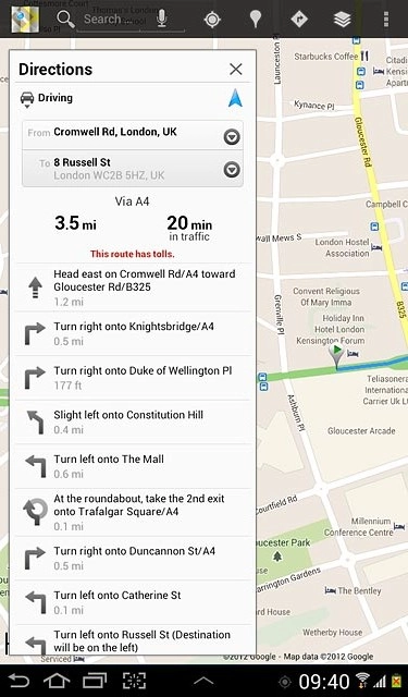 Press the mode of transportation icon.